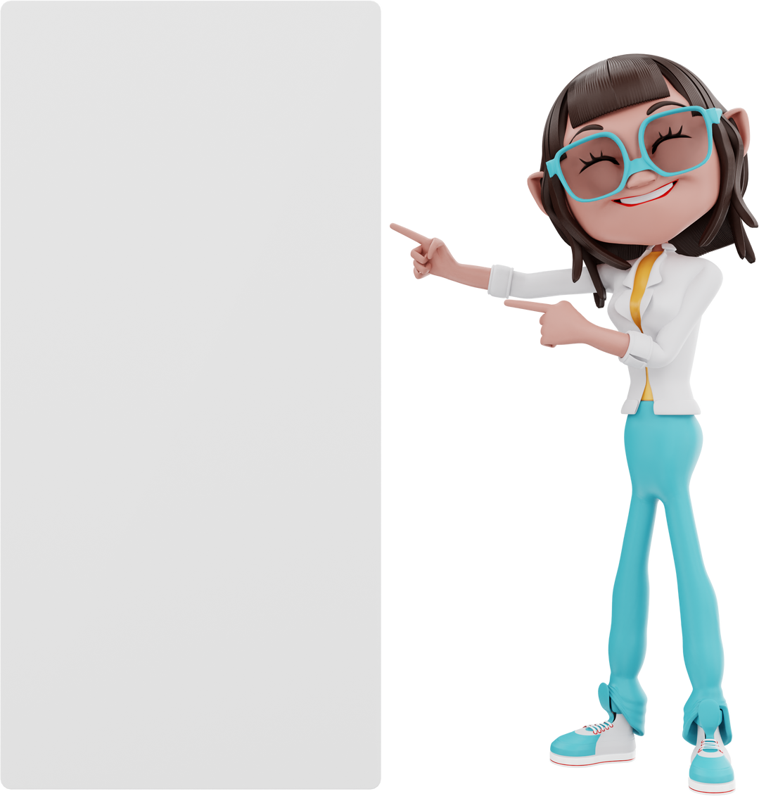3D Character Pointing to a Blank Board